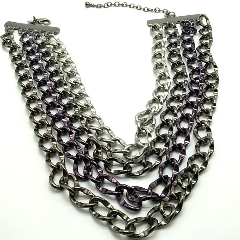 Chico's Unisex Heavy Necklace 4 Strand Metal Multi-tone Chain Link